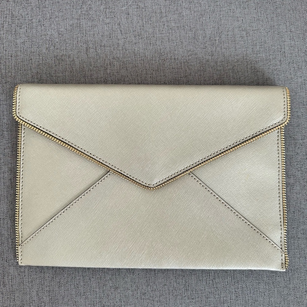 Rebecca Minkoff Elegant Cream Envelope Zipper Clutch